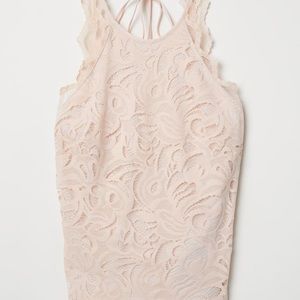 H&M Sleeveless Halter Lace Top with Back Detail in Powder Pink